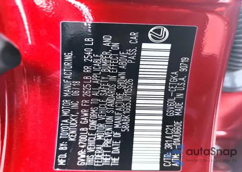 2018 Lexus Es 350 z USA, uszkodzony, nr VIN 58ABK1GG5JU115526